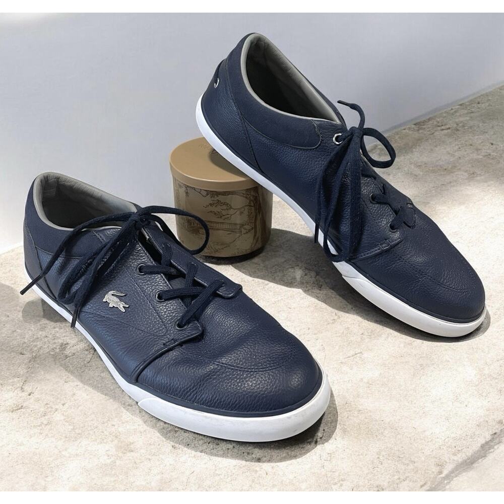 Lacoste Bayliss 118 Leather Sneakers Casual Low Top Navy Blue Shoes Men’s Sz 12